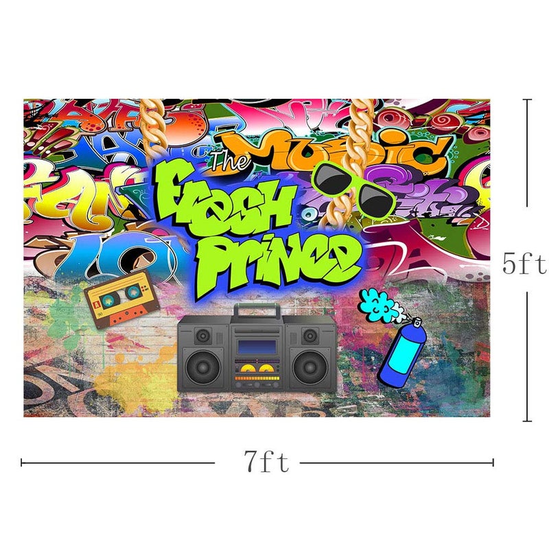 MEHOFOND MEHOFOTO The Fresh Prince Baby Shower Party Decorations Banner Photo Studio Background Graffiti Brick Wall Hip Hop Vintage Disco Neon Boy Birthday Backdrops Props for Photography 7x5ft - Image 4